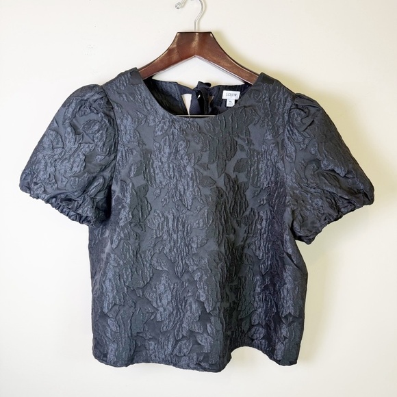 J Crew Jacquard Puff Sleeve Top with back bow XL - Picture 2 of 7